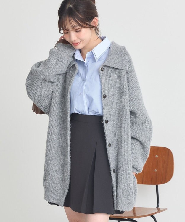 earth music&ecology 襟付きニットアウター Gray Mixture