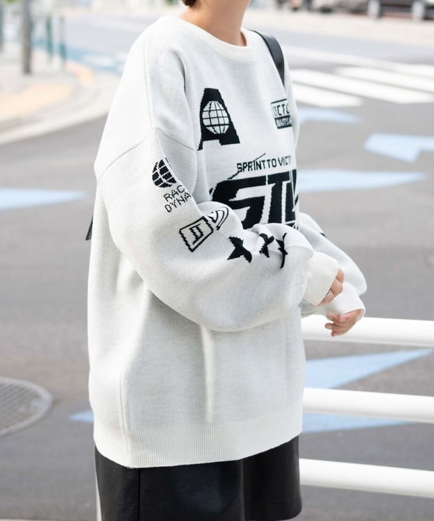 WEGO スポーツグラフィックジャガードニット ホワイト