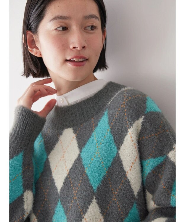 AMERICAN HOLIC バイパチアーガイルニットプルオーバー Gray Mixture