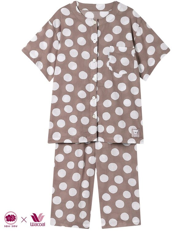 ワコール／睡眠科学 パジャマ 【SOU・SOU（R）】 綿100%(本体) 高島ちぢみ（R） 5分袖 半袖 7分丈 レディース YDT123 睡眠科学／ワコール ブラウン