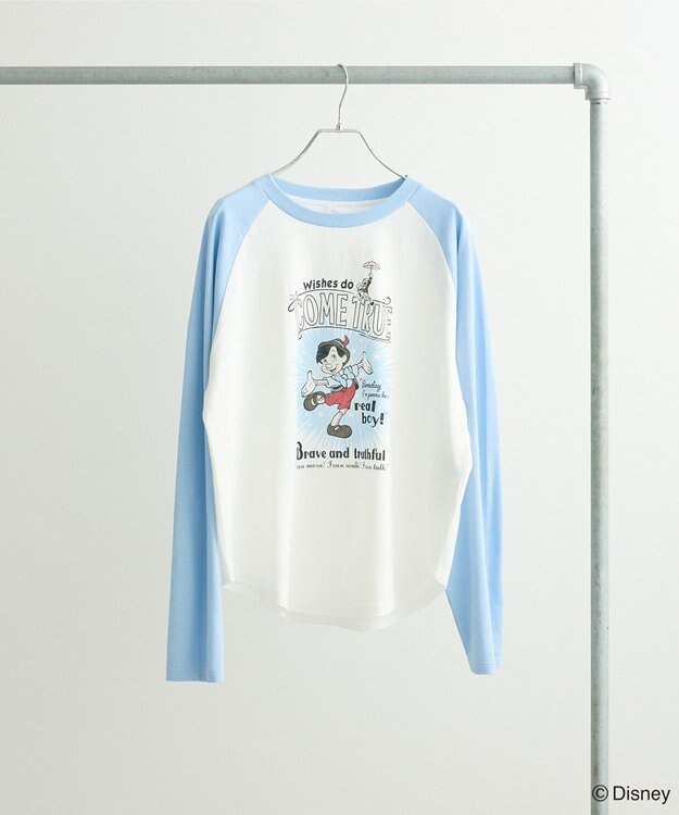 Green Parks ピノキオ／ラグランプリントＴシャツ Sax