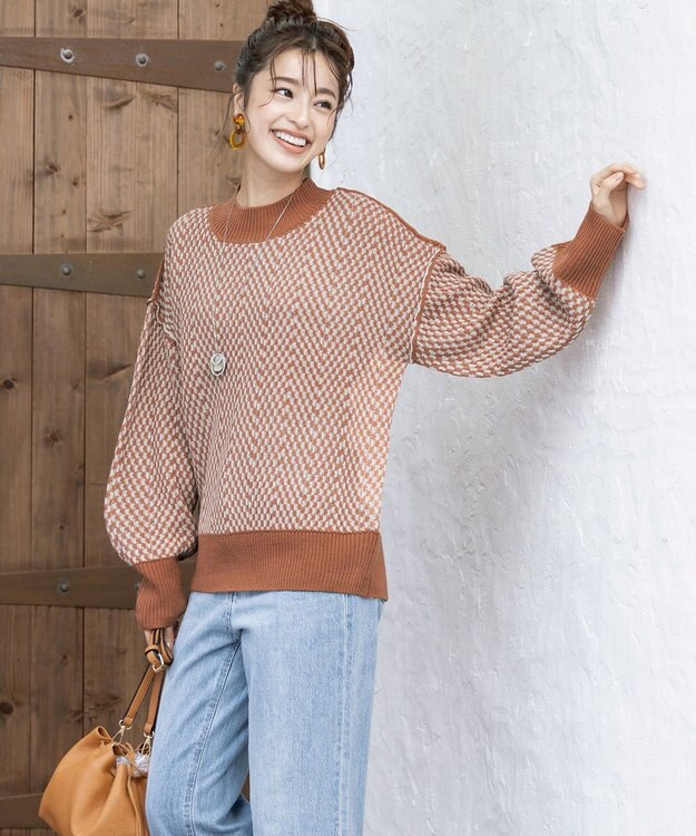 Tiaclasse 【洗える】ジャガード柄プルオーバーニットトップス オレンジ