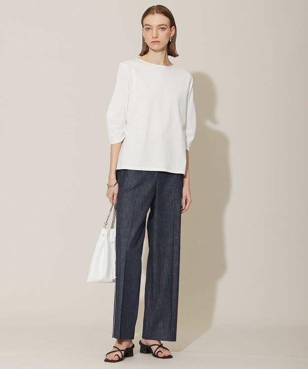 ICB L 【洗える】 コットンリアクティブデニム ワイドストレートパンツ インディゴ系