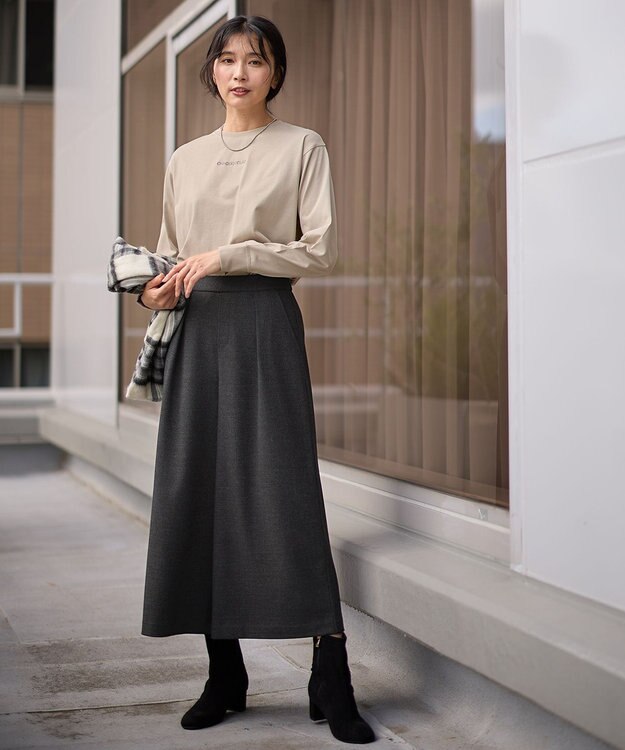 ANY L 【洗濯機可】チビロゴロングスリーブＴシャツ ベージュ