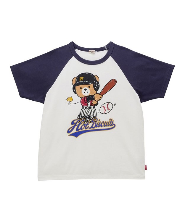 MIKI HOUSE HOT BISCUITS 【家族でおそろい】【155-185cm】ベースボールデザイン(大人用) ラグラン半袖Tシャツ 紺