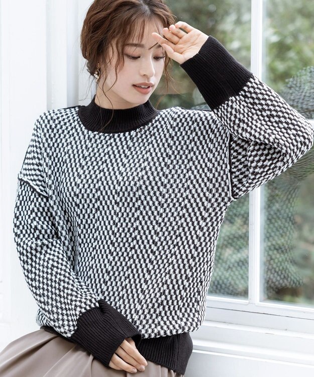 Tiaclasse 【洗える】ジャガード柄プルオーバーニットトップス ブラック