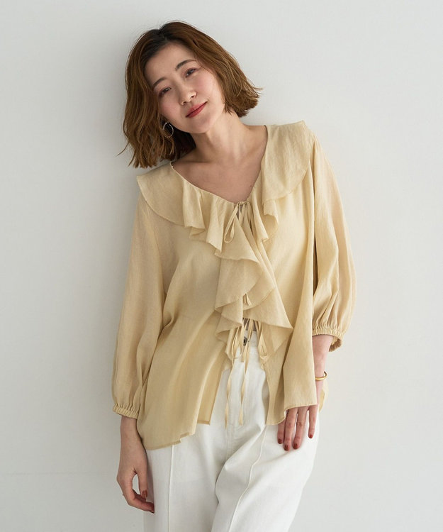 YECCA VECCA ラッフルリボンシアーブラウス Yellow