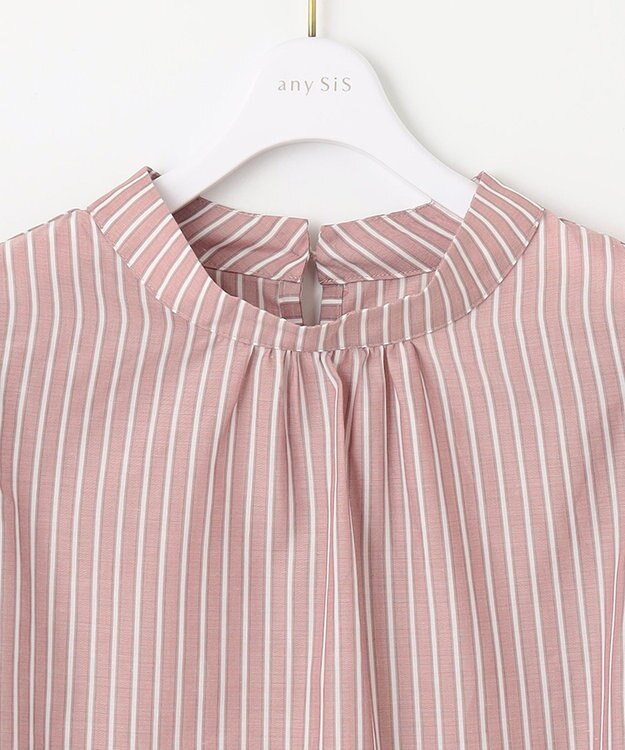 ANY SIS 【洗える】フェイクパールストライプ ブラウス ベージュストライプ