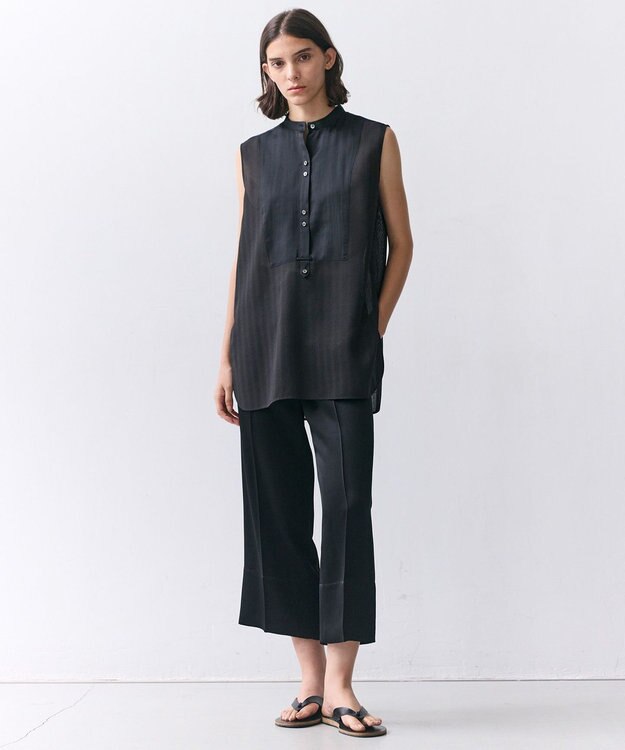 BEIGE， GOSHE / サテン切替 シアースタンドブラウス Black