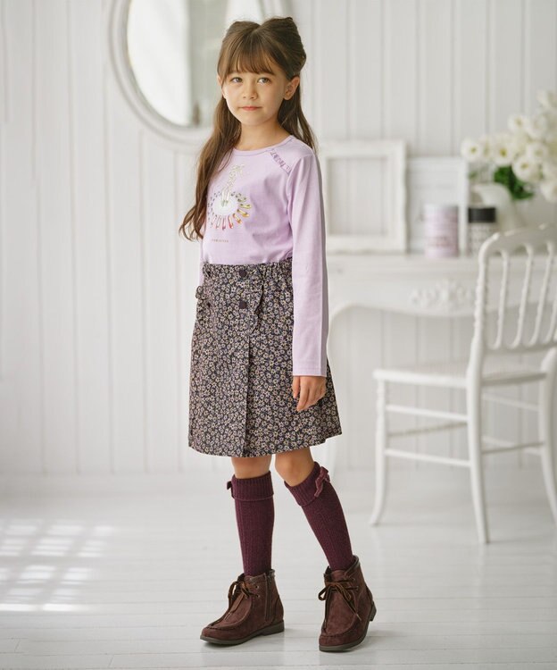 組曲 KIDS 【110-140㎝】モノトーンフラワーコーデュロイ キュロット ブラック系5