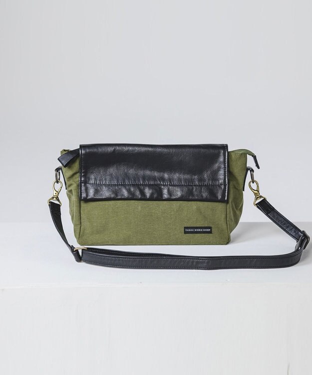 YUSHI EVER - FLAP SHOULDER ナイロン 本革 かぶせショルダーバッグ オリーブ