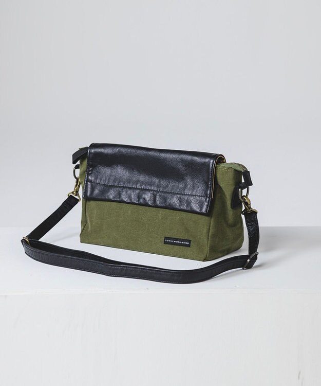 YUSHI EVER - FLAP SHOULDER ナイロン 本革 かぶせショルダーバッグ オリーブ