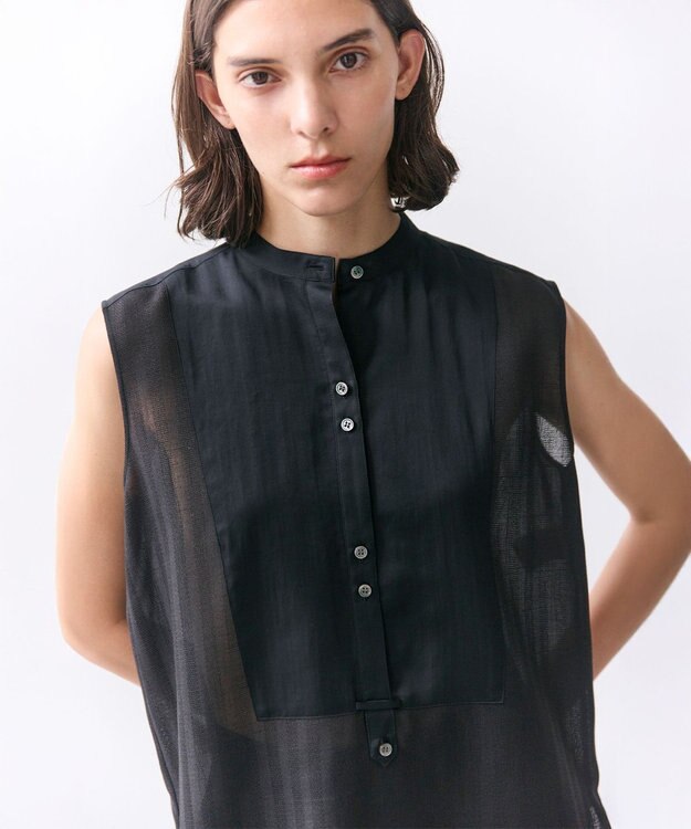 BEIGE， GOSHE / サテン切替 シアースタンドブラウス Black