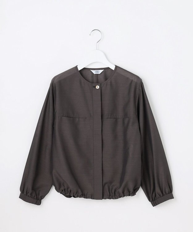 J.PRESS LADIES L Pe リネン シアー スラブ ノーカラー ブルゾン スレートブラウン系