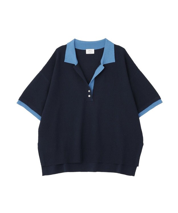 YECCA VECCA 配色ワイドポロニット Navy
