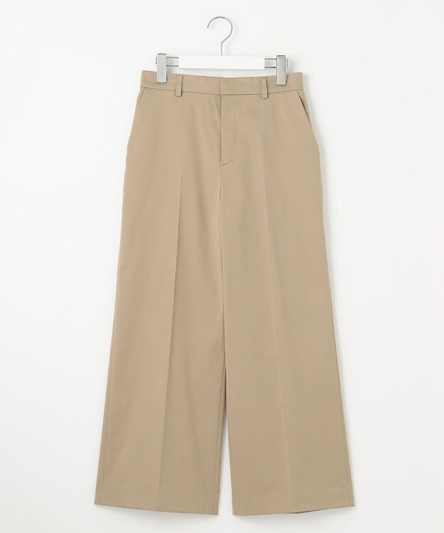 自由区 L 【接触冷感・洗える】コットンサテンストレッチクロップド丈ワイド パンツ ベージュ