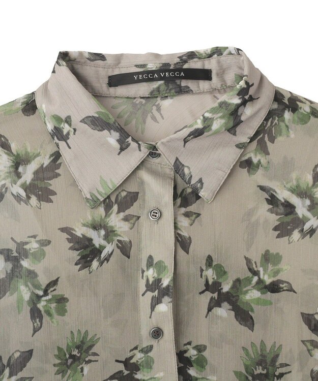 YECCA VECCA フラワー柄シアーロングシャツ Light Khaki