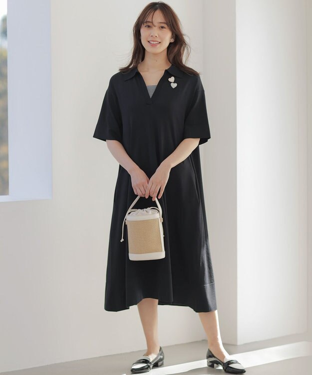 組曲 クリアストレッチスキッパーニット ワンピース ブラック系