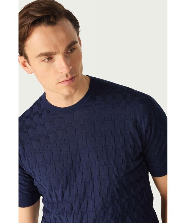 DAKS John Smedley for DAKS ハウスチェックTシャツ ネイビー