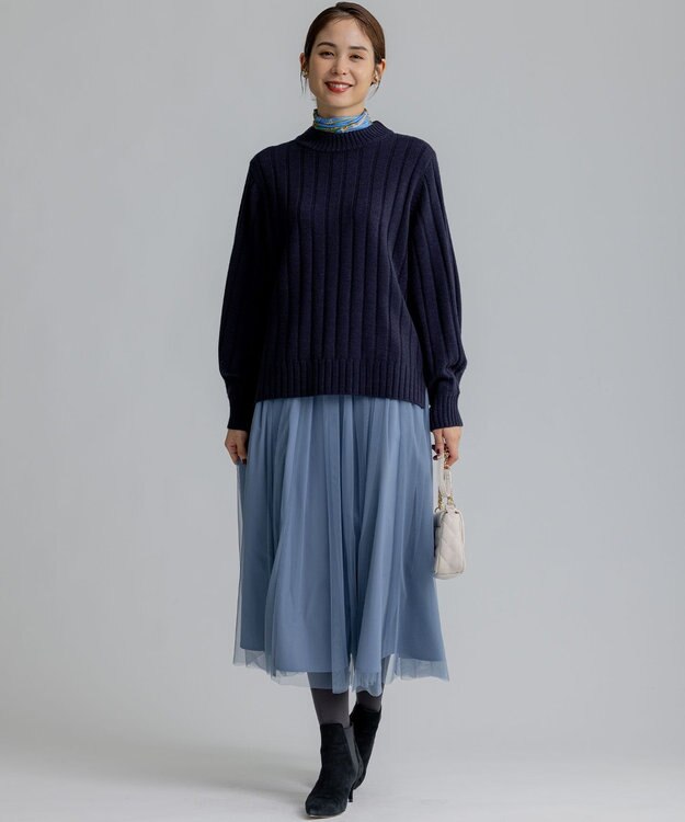 組曲 バルキーワイドリブ ニット ネイビー系