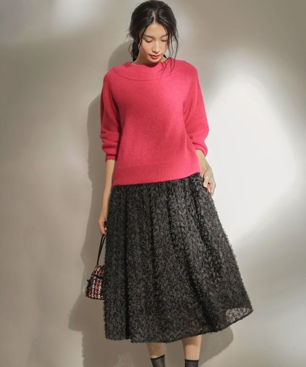 組曲 L へアリーヤーンボートネック ニット チェリーピンク系