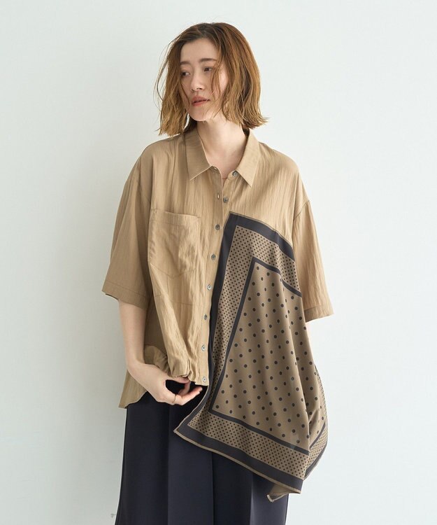 YECCA VECCA スカーフデザインアシメハーフスリーブシャツ Beige
