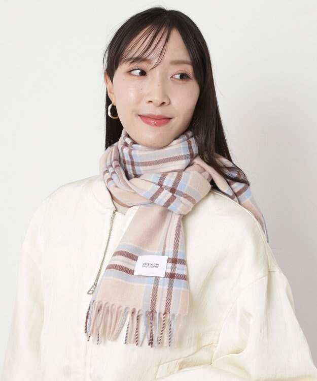 MOONBAT MACKINTOSH PHILOSOPHY(マッキントッシュ フィロソフィー）カシミヤ100％ クラシカルチェックマフラー ベージュ