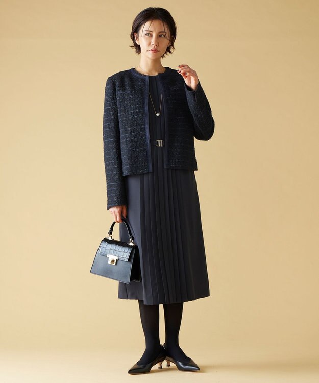 自由区 【洗える】ライトサテン ワンピース ネイビー系