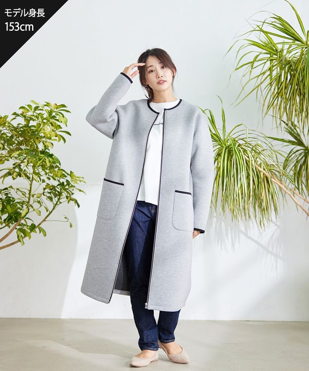 Tiaclasse パイピングノーカラーダンボールコート グレー