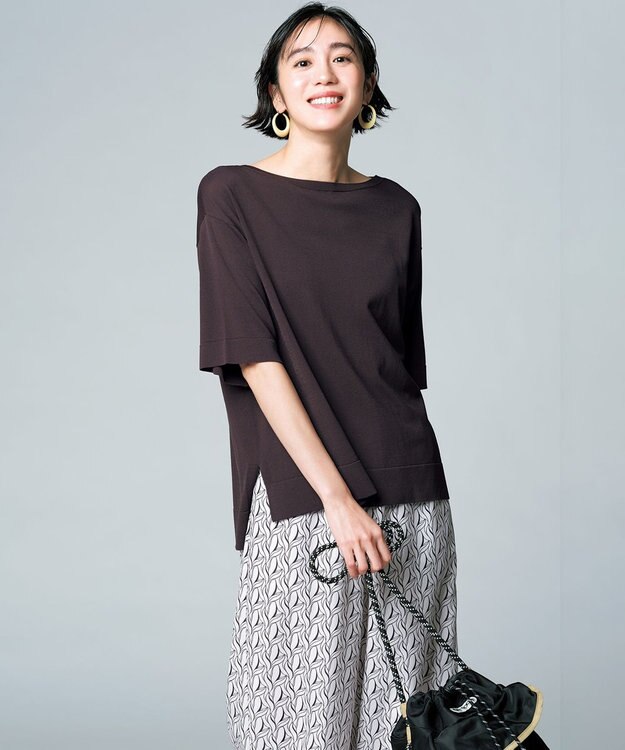 UNFILO スゴ機能 ハーフスリーブニットT ブラウン