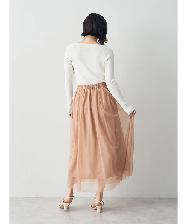 YECCA VECCA ラメチュールギャザースカート Pink Beige