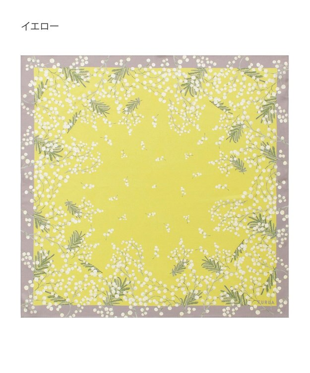 MOONBAT 【シルク100%】FURLA (フルラ) ミモザ シルクプリントスカーフ 65cm×65cm UV対策 手洗い可能 イエロー