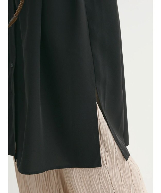 Green Parks ＳＥＴ２点　合皮ベルト＋ミディシャツワンピース Black