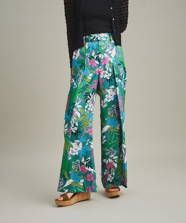 GRACE CONTINENTAL ボタニカルプリントワイドパンツ グリーン