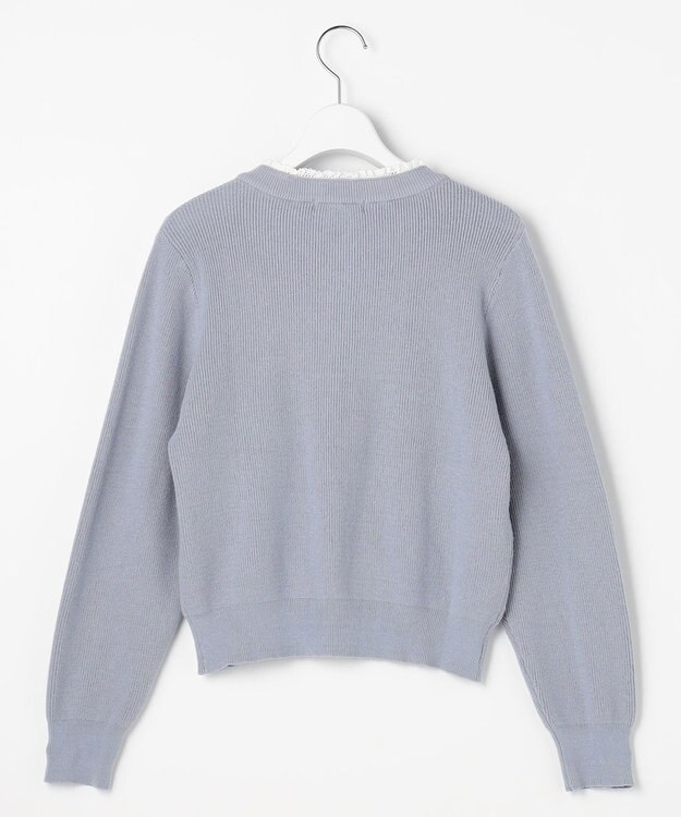 Feroux レーストリム ニット カーディガン スカイブルー系