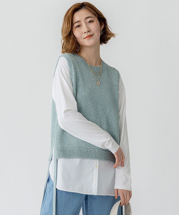 23区 【洗える】ブライトリリーヤーン ニット ベスト ライトグリーン系