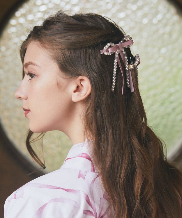 Maison de FLEUR パールリボン2SETクリップ Pink