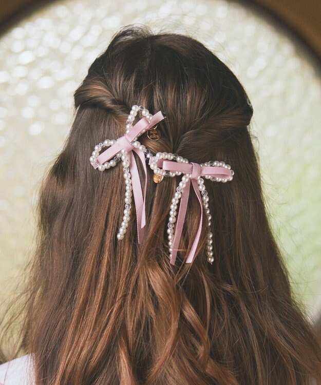 Maison de FLEUR パールリボン2SETクリップ Pink