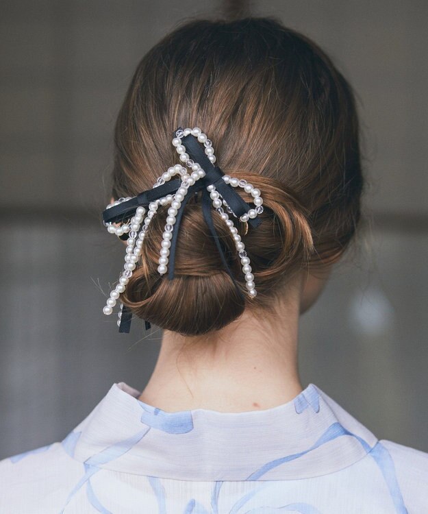 Maison de FLEUR パールリボン2SETクリップ Grayish Blue