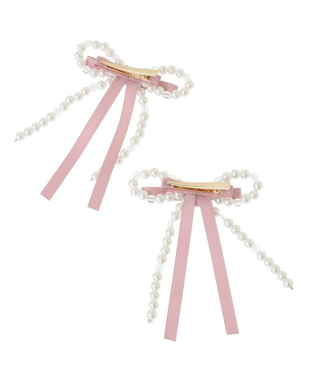 Maison de FLEUR パールリボン2SETクリップ Pink