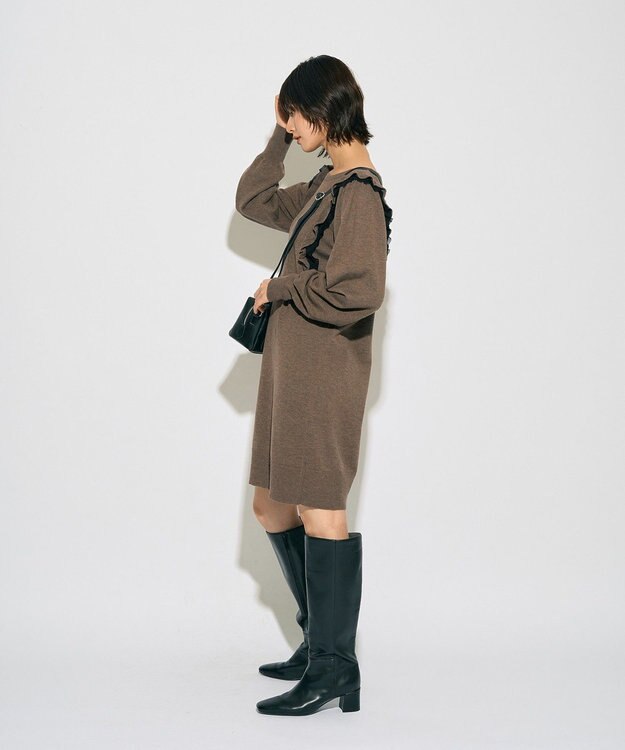 YECCA VECCA 【archive】ラッフルニットワンピース Dark Beige
