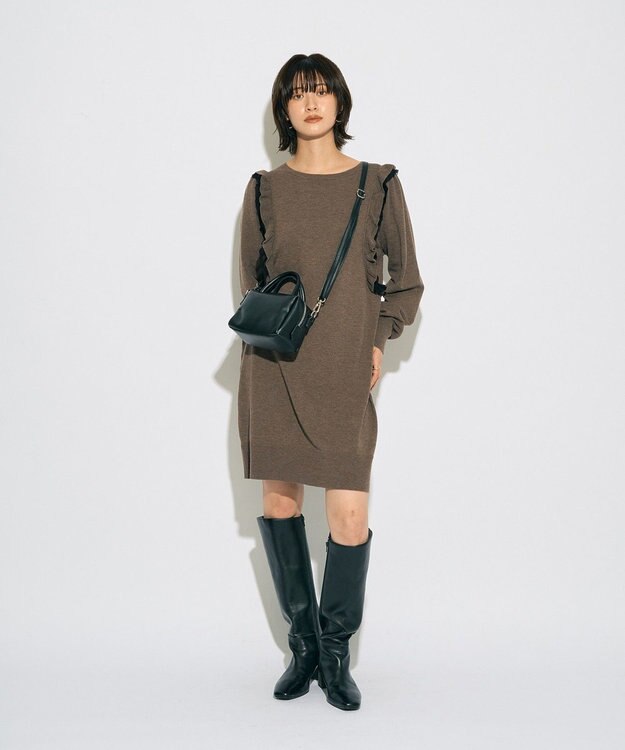 YECCA VECCA 【archive】ラッフルニットワンピース Dark Beige