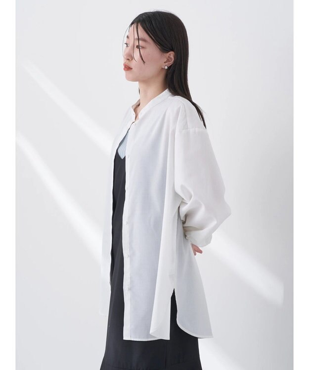 earth music&ecology バンドカラーストライプシャツ Cream