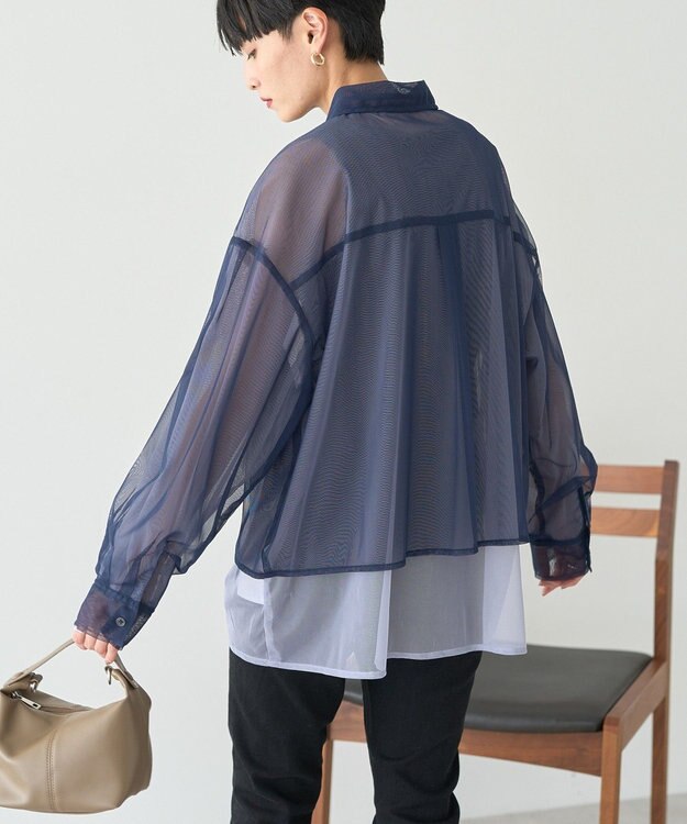 AMERICAN HOLIC シアーレイヤード配色シャツ Navy