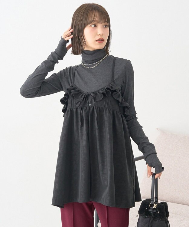 earth music&ecology リブタートルネックプルオーバー Gray