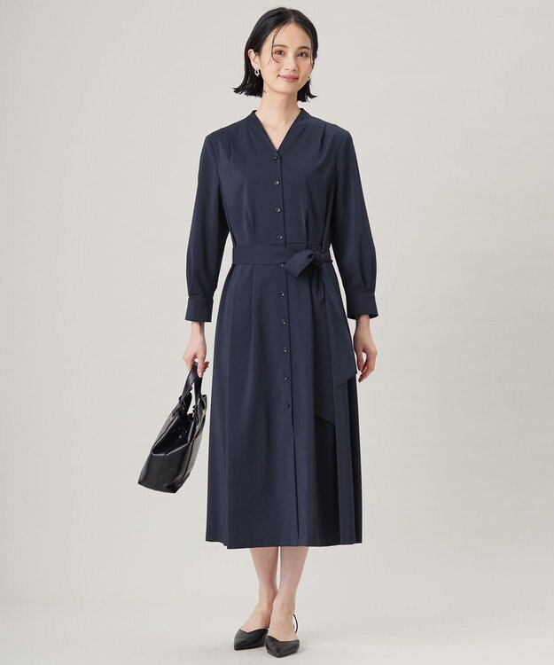 自由区 L 【接触冷感・UVカット・吸水速乾・洗える】ドライタッチファンクショナル ワンピース ネイビー