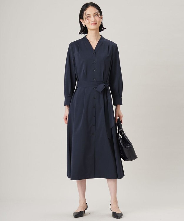 自由区 L 【接触冷感・UVカット・吸水速乾・洗える】ドライタッチファンクショナル ワンピース ネイビー