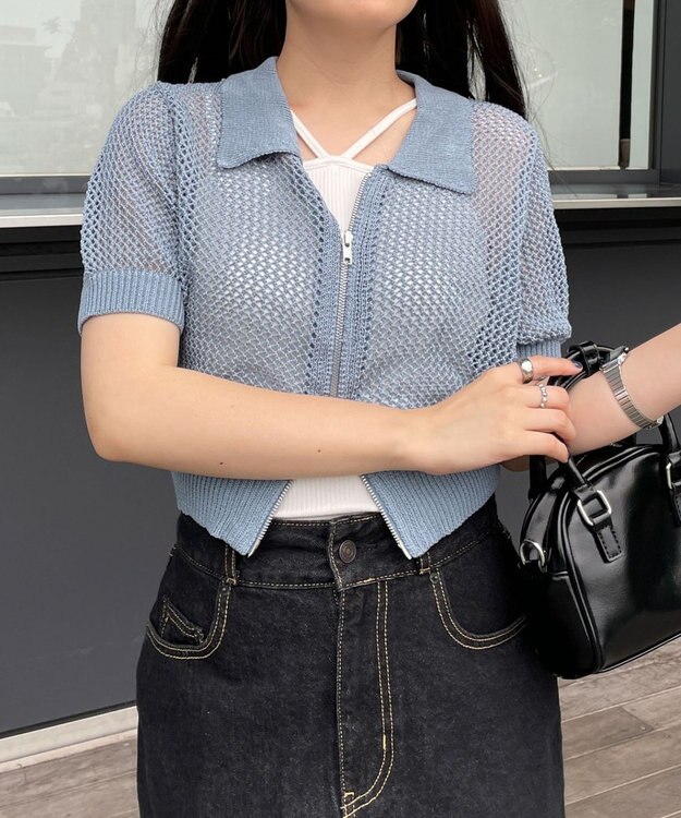 WEGO WZIPニットカーデ ブルー