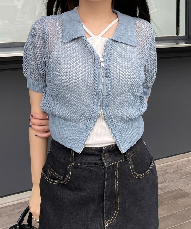 WEGO WZIPニットカーデ ブルー