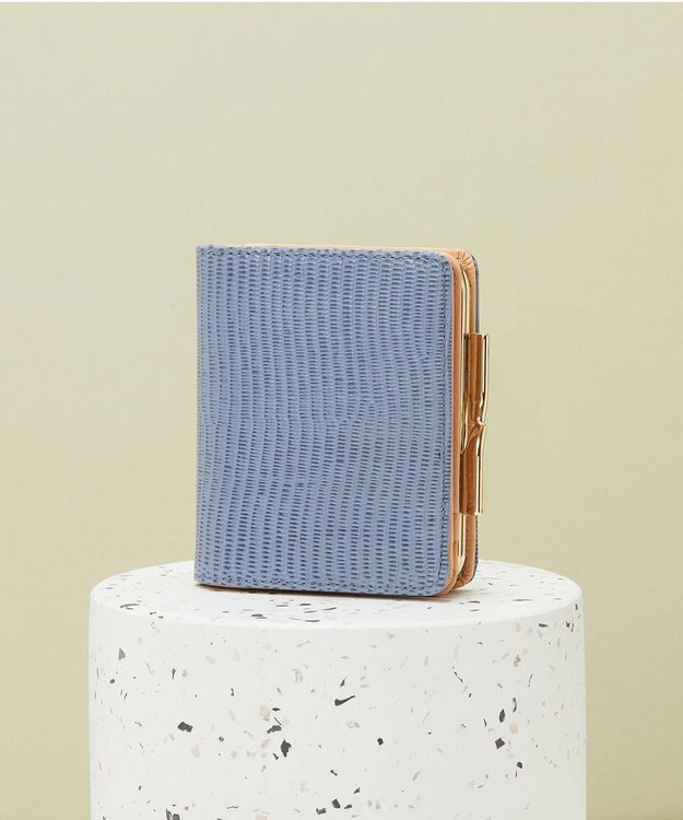 TOPKAPI 【TOPKAPI】イタリアンレザー リザード型押し がま口２つ折り財布 LUCIA ルチア ブルーグレー